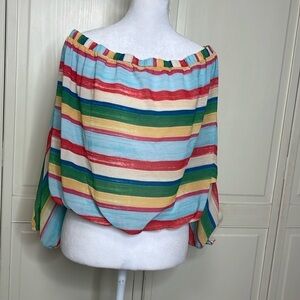 A. Calin by Flying Tomatoes Women’s Off The Shoulder Blouse Top Sz L Cropped